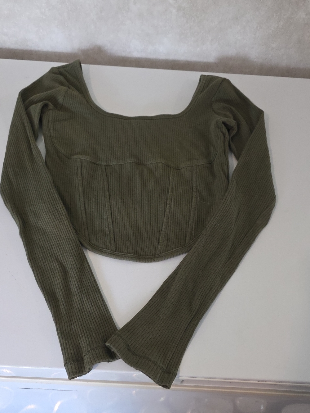 PINK Women’s Olive Ribbed Long Sleeve Corset Top